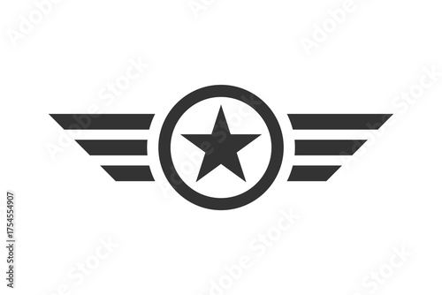 Military star and wings badge. Army graphic sign isolated on white background. Vector illustration