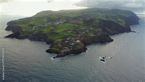 Aerial Drone View of Ilhéu do Topo, São Jorge Island, Azores