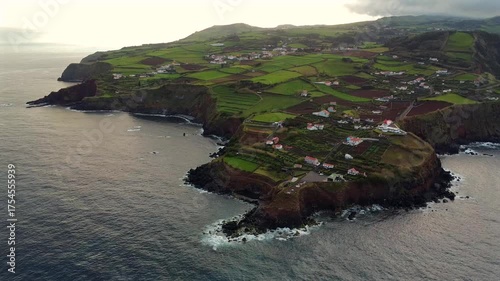 Aerial Drone View of Ilhéu do Topo, São Jorge Island, Azores