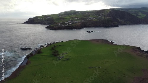 Aerial Drone View of Ilhéu do Topo, São Jorge Island, Azores