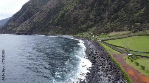 Aerial View of Fajã dos cubres and da Caldeira de Santo Cristo, São Jorge Island, Azores