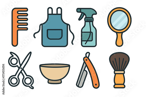 Professional hairdressing and shaving tools set for barbershop services