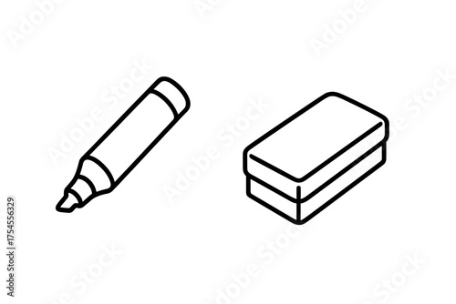 Whiteboard marker and rectangular eraser tool set for office and school supplies