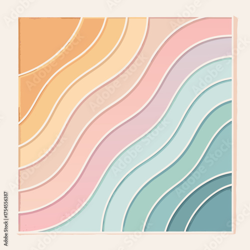 Geometric Composition of Pastel Color Blocks and Rainbow Stacker on Pink Background