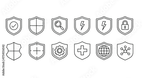 Security shield icons isolated on white background