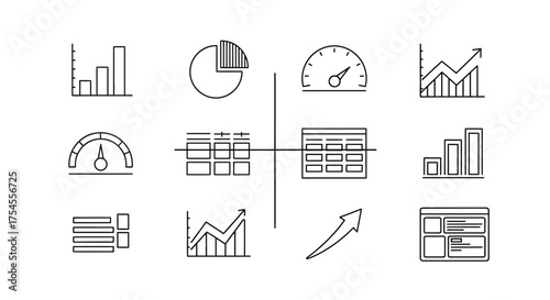 Set of business data icons isolated on white background