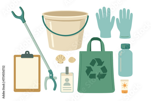 Essential tools and supplies kit for environmental cleanup and beach volunteering