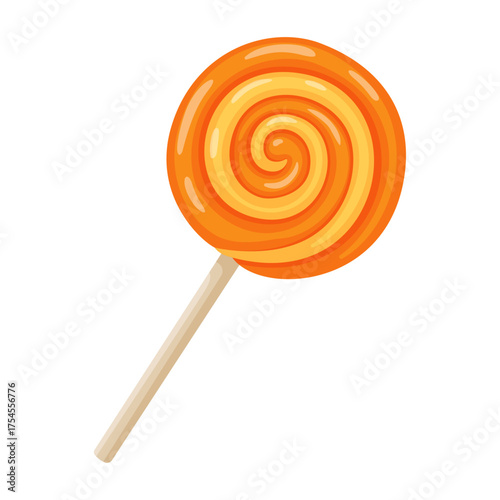 Cute Orange lollipop Hand drawn trendy flat vector style. festive decorative candy. Halloween, spooky October holiday. trick or treat night. for party invitation, poster, greeting card, sticker.