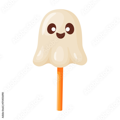 Halloween ghost lollipop flat vector style. festive decorative candy. Halloween, spooky October holiday. trick or treat night. for party invitation, poster, greeting card, sticker.