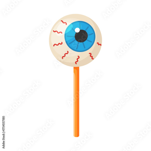 Halloween Eyeball Candy. Candy eye lollipop flat vector style. festive decorative candy. Halloween, spooky October holiday. trick or treat night. for party invitation, poster, greeting card, sticker.