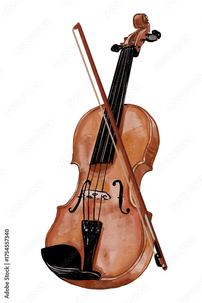 Fototapeta premium violin isolated watercolor Musical Instruments Stringed Instruments Jazz Classic Hand Drawn on Transparent Background