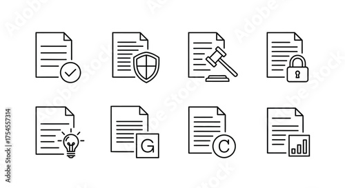Set of document icons isolated on white background in vector line style