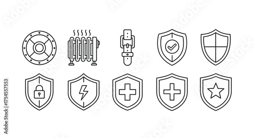 Security and protection icons isolated on white background