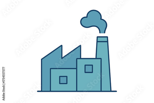Industrial factory building icon with smokestack emitting pollution or steam