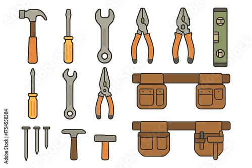 Collection of essential hand tools for construction, carpentry, and home improvement projects
