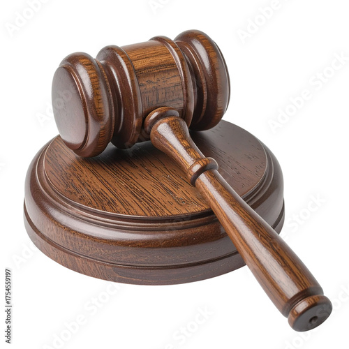 Richly Grained Wooden Gavel Symbolizing Justice, Authority, and Order on transparent background