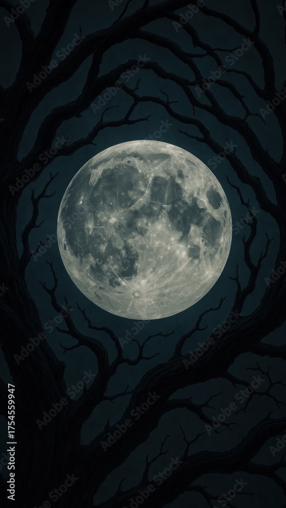 Fototapeta premium Mystical moonlight through twisted branches mobile wallpaper