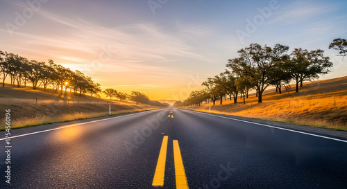 Warm Morning Light Over Open Highway Representing Journey and Possibility