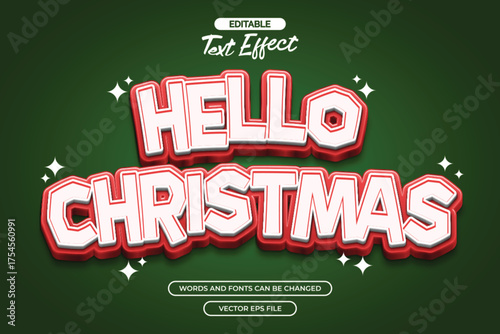 3d Hello christmas editable text effect with green background