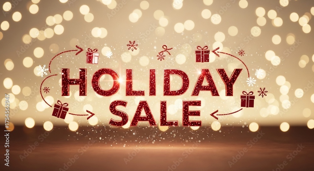 Fototapeta premium Eye-catching holiday sale design element. Perfect for Christmas, New Year, or any seasonal promotion. Use for posters, banners, or digital ads. Sparkly festive design.