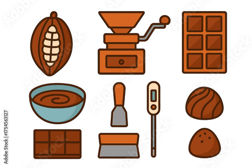 Confectionery tools and cocoa ingredients for homemade chocolate making