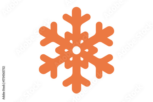 Bright orange stylized snowflake symbol representing winter, cold weather, and seasonal holiday decoration