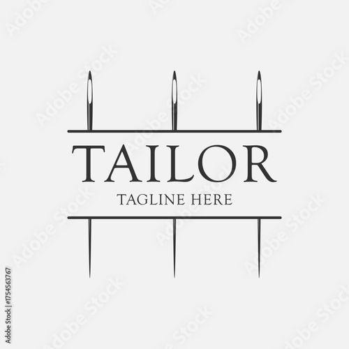 Tailor logo design template. Sign isolated on white background. Hand sewing symbol. Vector illustration
