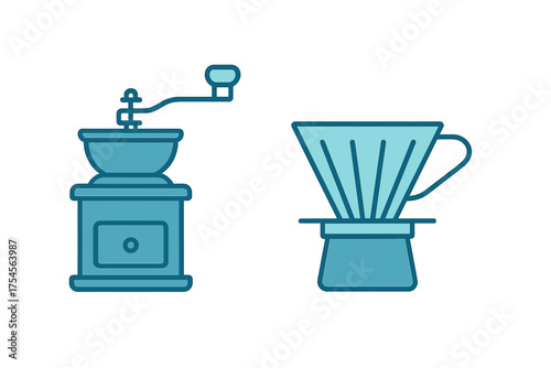 Manual coffee grinder and pour over dripper set for brewing fresh coffee