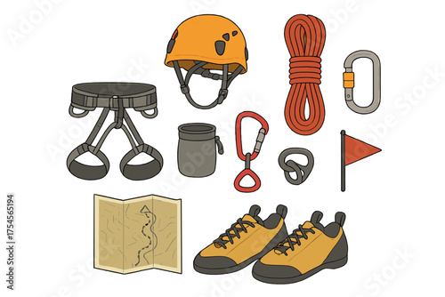 Professional mountaineering and rock climbing safety gear and accessories collection