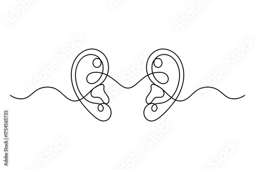 Continuous one line art of human ear pair simple symmetrical abstract design