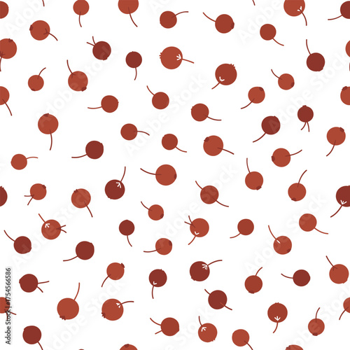 A repeating pattern of small red berries scattered across a white background.