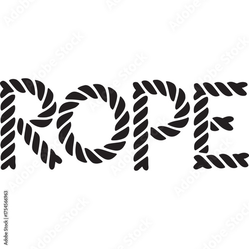 Vector art of the word rope made from thick black rope