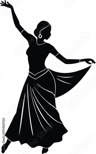Silhouette female Indian dancer in traditional attirewith seree