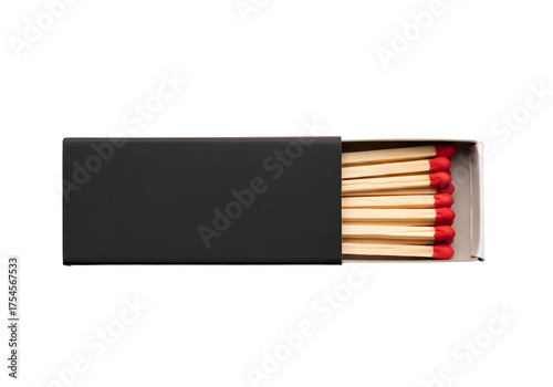 Matchbox Open with Red Head Matches in Black Box on Dark Background, Fire Safety, Ignition, and Vintage Accessory