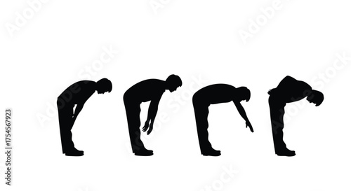Silhouettes of a person performing a series of bending and stretching exercises, demonstrating flexibility and movement.