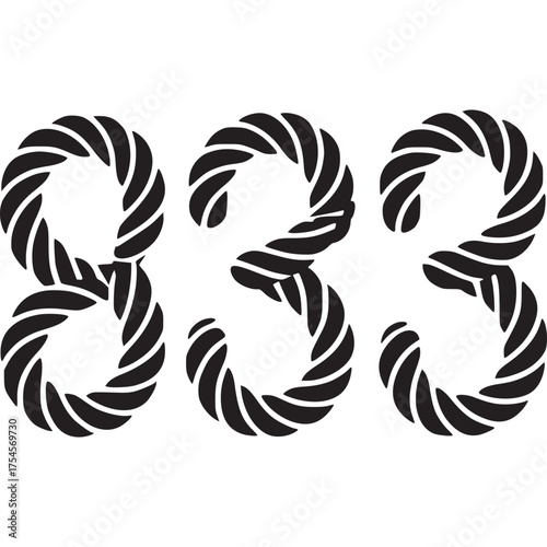 Vector art of number 833 made of rope