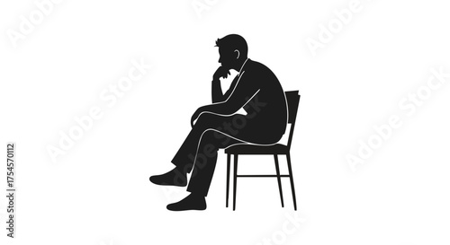 Silhouette of a man sitting on a chair with his hand on his chin, appearing to be in deep thought.