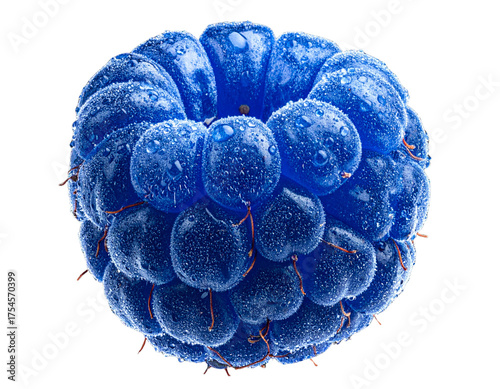 Close-Up of Fresh Blue Raspberry with Water Droplets, isolated on a transparent background.