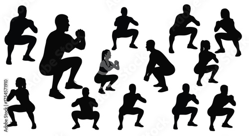 Silhouetted Fitness Squat Exercise Group