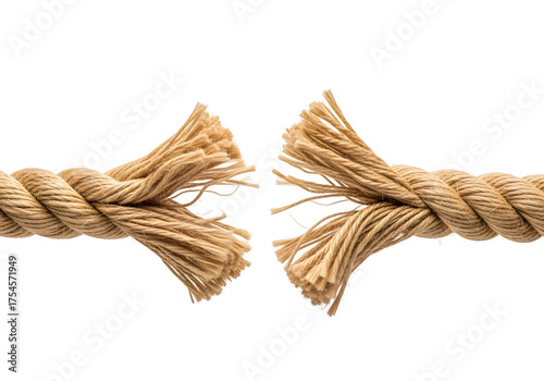 Tattered Rope's End: High-Resolution Image of Frayed Strands on Black, Symbolizing Rupture, Vulnerability, and Limits, Suitable for Conceptual Designs