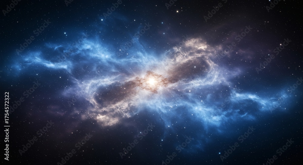 Obraz premium Ultra-detailed galactic mist in blue, violet, and silver tones with HDR glow and soft diffusion, ideal for cosmic abstract wallpapers.