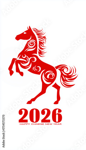 chinese year of the horse 2026 vector red horse on white background