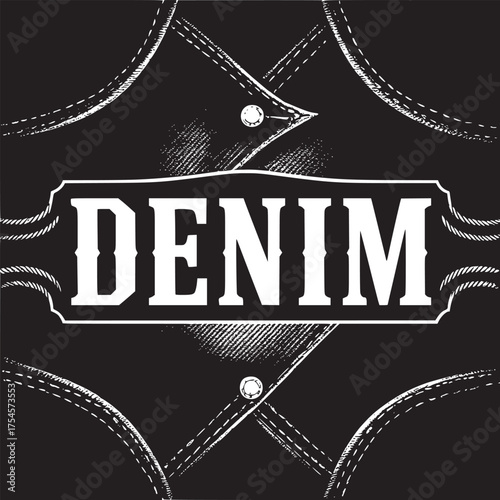 Vector art of denim texture with stitching and rivets