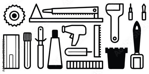 Collection of crafting and diy tools and supplies for creative projects