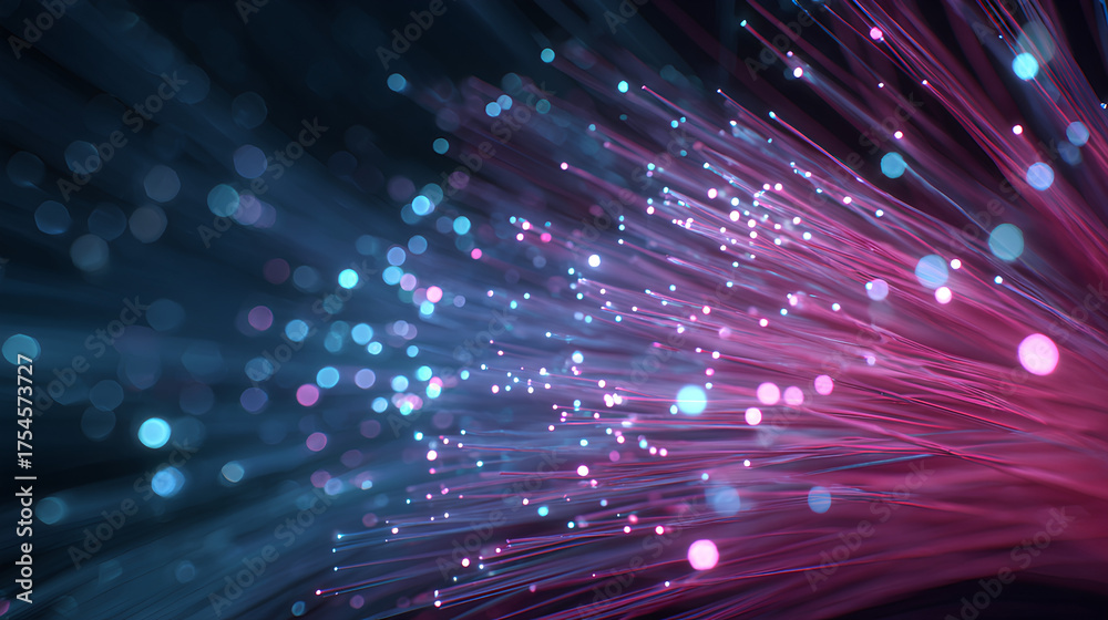 Fototapeta premium Vibrant Fiber Optic Cables Illuminating with Light, Representing Fast Data Transmission and Technological Advancement