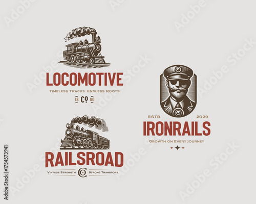 old steam long locomotive railway logo template
