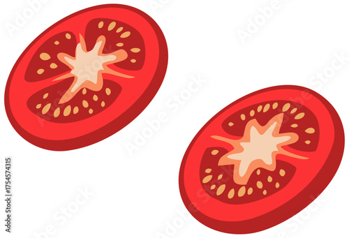 Two Tomato Slices Illustration. Editable Color Vector
