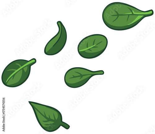 Spinach Pizza Topping Illustration. Editable Color Vector