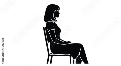 Side View Silhouette of a Woman Sitting Patiently on a Chair
