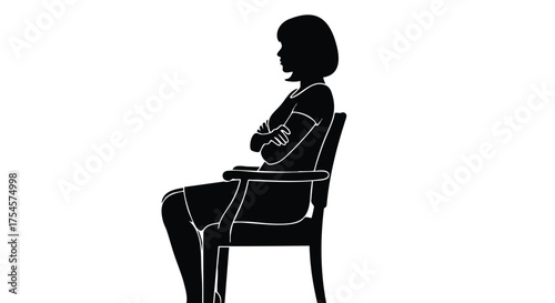 Silhouette of a woman seated in a chair with arms crossed, portraying contemplation and introspection